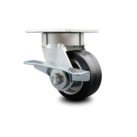 4 Inch Kingpinless Rubber on Aluminum Wheel Swivel Caster with Brake SCC